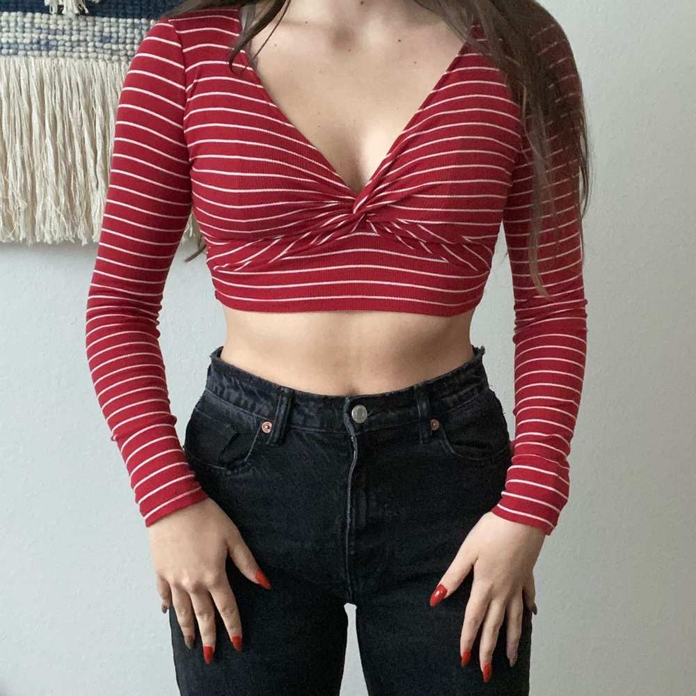 Ultra Cropped Striped Crossover Front Long Sleeve